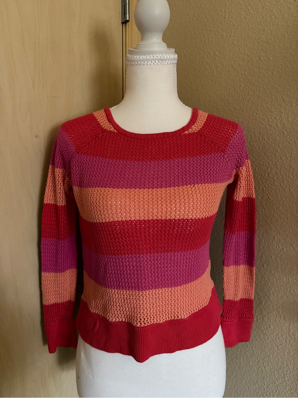 Striped Pink & Red Knit Women's Sweater